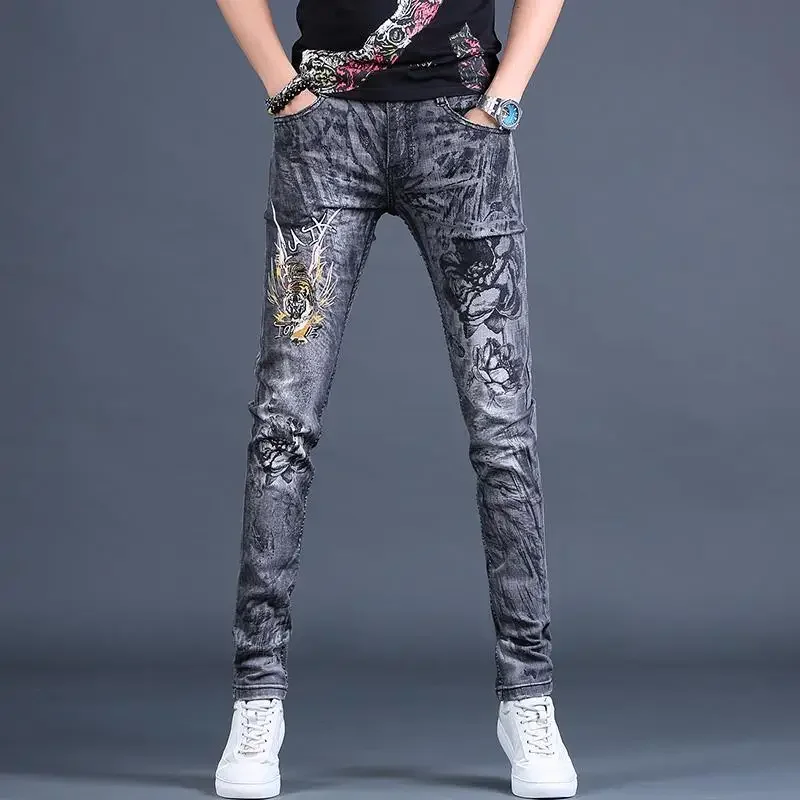 

Elastic Men's Jeans Stretch Autumn Clothing Y2k Trousers Vintage Regular Luxury Stylish Y 2k Clothes 2000s Xs Male Cowboy Pants