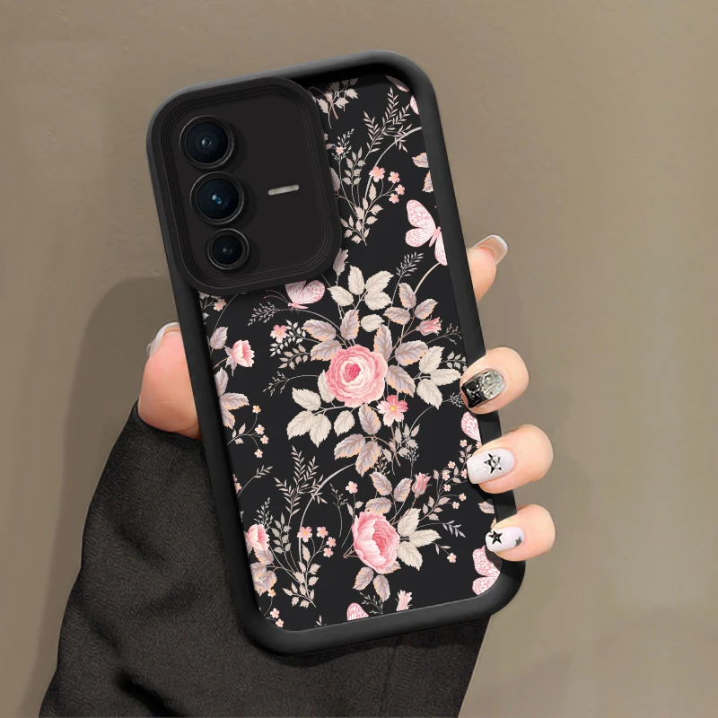 Matte Soft Phone Case For Vivo V60 V29E V27 Pro V25E V23E V21 V27 V25 V50 V40 Pro V30 SE V30E Shockproof Flower Pattern Cover