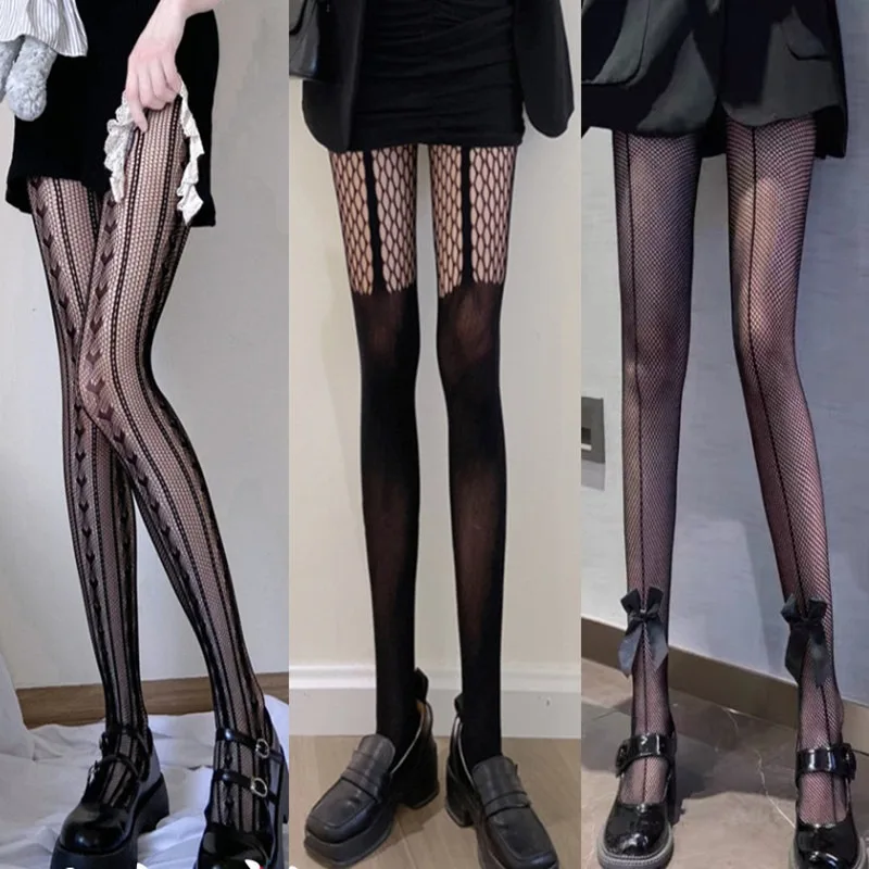 1/3 Paar ultradünne, atmungsaktive, herzförmige, gestreifte Leibchen-Schleife, Fischernetzsocken, sexy Oberbekleidung, hohle schwarze Seidenstrumpfhose