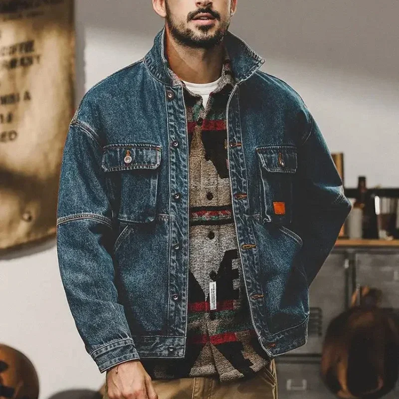 Manteau de cow-boy en denim décontracté pour hommes, vestes carillon lavées, vêtements populaires coréens, hiver 2024, Y2k, nouveau