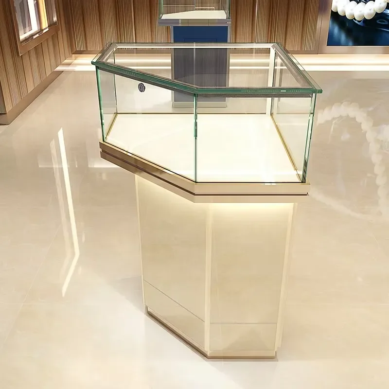 Manufacture Design Modern Display Led Fashion Stainless Steel showcase Tower Perfume Jewelry Showroom Stand Counter Shop