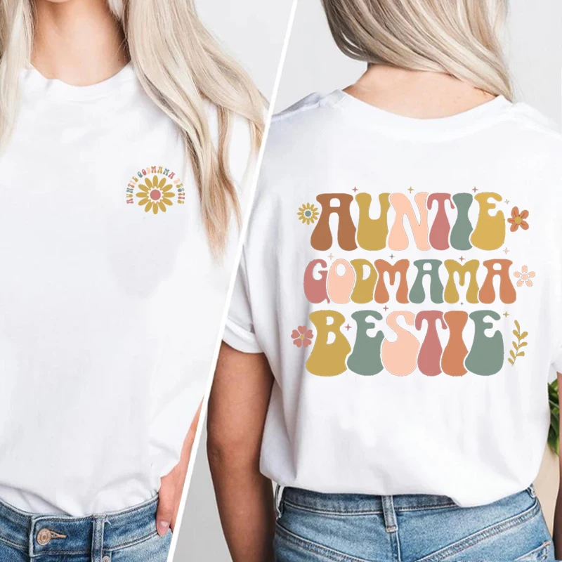 Bundle Auntie Godmother Bestie T-shirt Godmama Goddaughter Mother's Day T Shirt Funny Godmother Proposal Tshirt Cotton Clothes