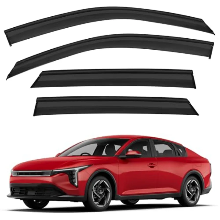

Shatterproof Tape-On Rain Guards Kia with Stainless Steel Black Trim, Out-Channel Window Deflectors Vent Window Visors Rain Sun
