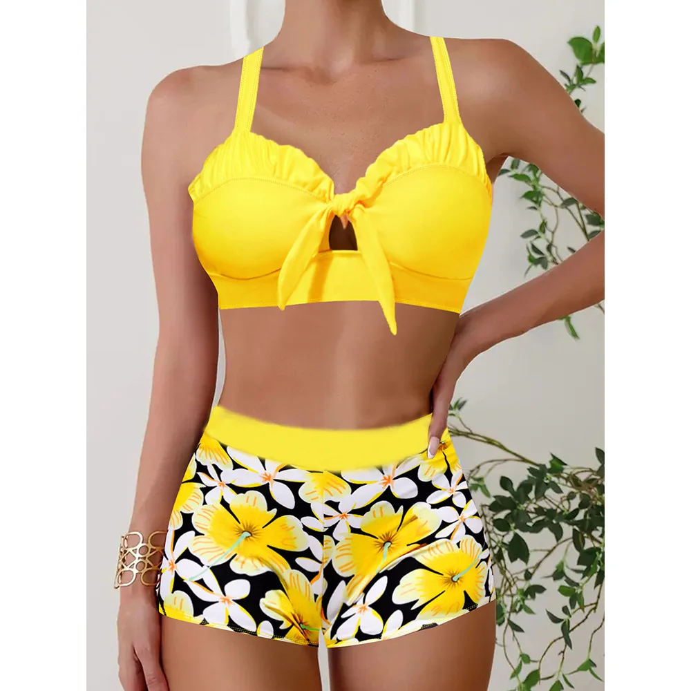 

Женская одежда 2025, купальник, женский купальник с разрезом, высокой талией, плоский угол, на шнуровке, сплошной цвет, женский комплект бикини, комплект бикини