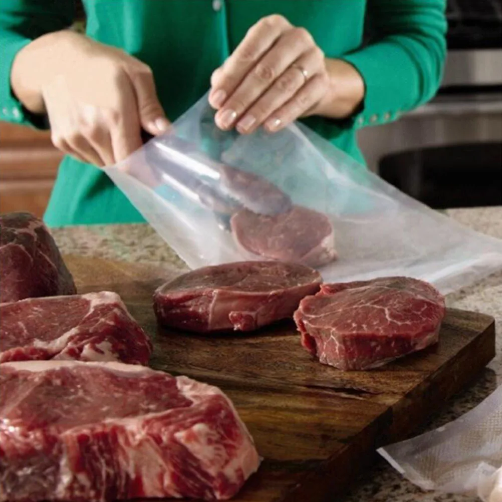 

2 Rolls Food Sealer Bag Vacuum Food Grade Kitchen Storage Bag for Meat Fruit Tea Snacks Roll Freezer Wrappers Roll Freezer Film