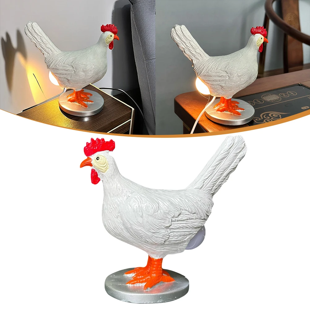 LED Creative Hen Light with Egg in Butt Hen Laying Egg Statue USB Charging Bedside Night Light Realistic for Home Decor