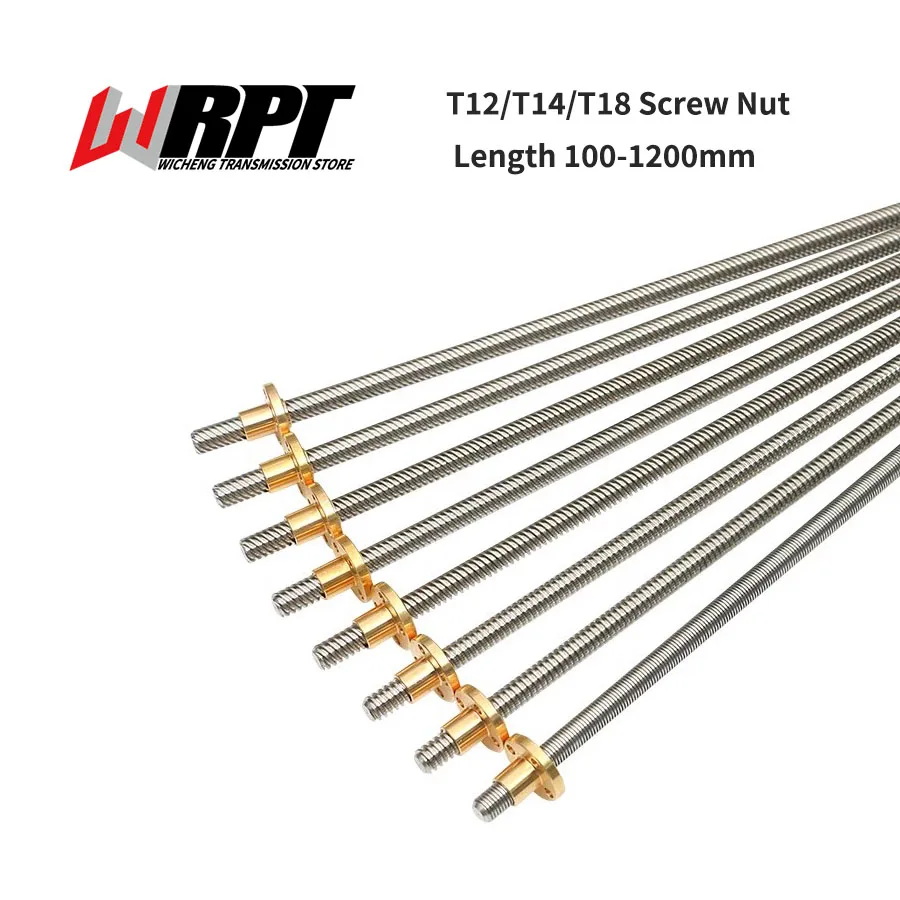 

304 Stainless Steel Trapezoidal Threaded Screw T18*4 T14*3 T12*10/12 With Copper Nut Lead 3/4/10/12mm For Stepper Motor 3D Parts