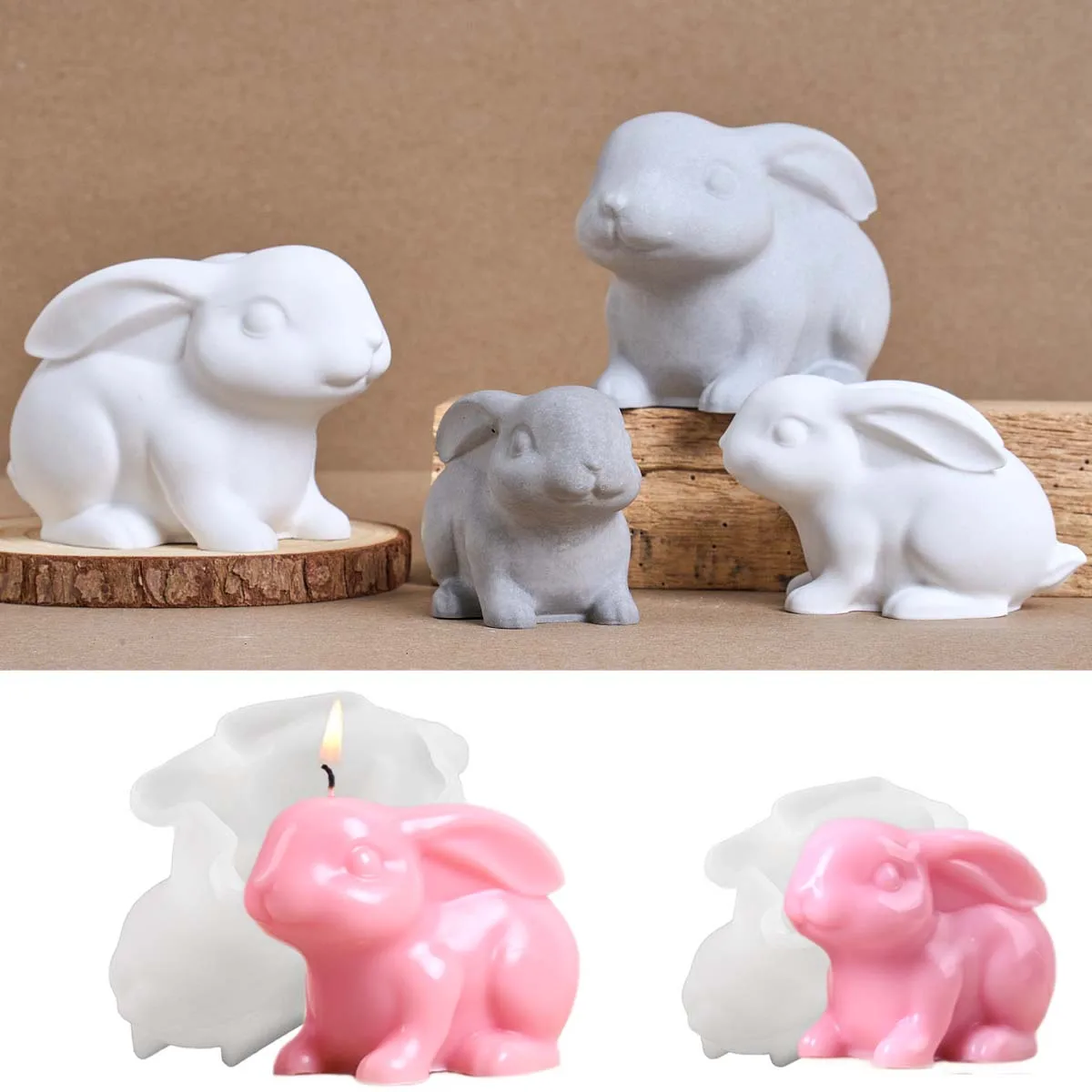 3D Cute Rabbit Silicone Candle Mold DIY Easter Bunny Ornament Gypsum Molds Soap Concrete Resin Crafts Making Home Decor Supplies