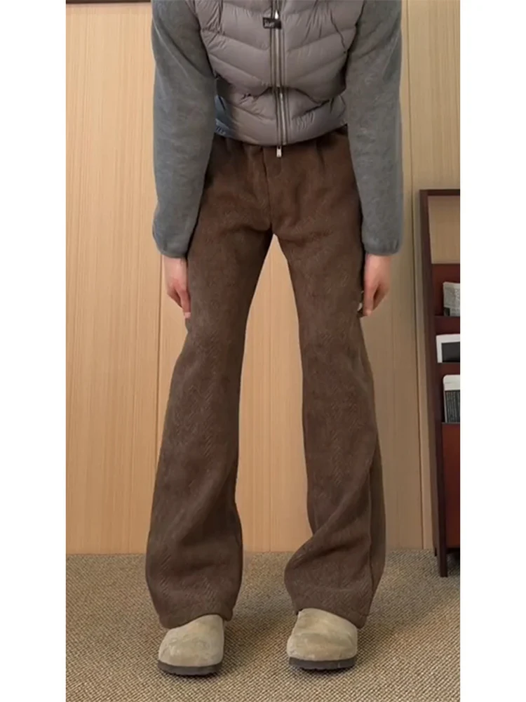 

Men's Fitn Sweatpants Winter Fce Lined Casual Spor Brown Khaki Pants Knitted Straight Leg mid High Waist Elastic