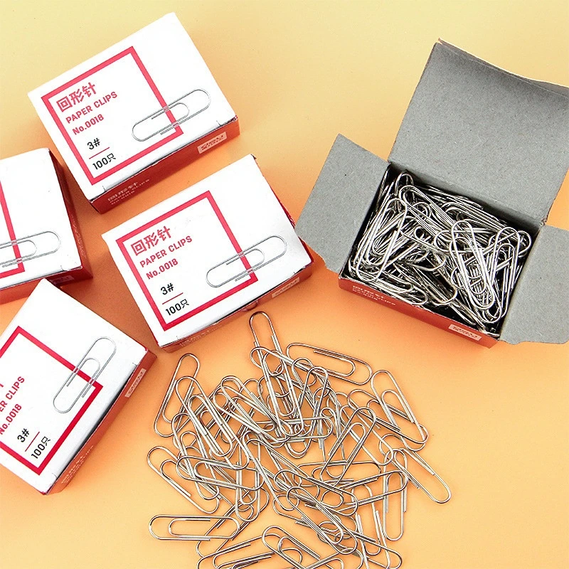 100pcs/box Metal Paperclips Paper Notebooks Pages Clips ID Tag Chest Clip Students Stationery Paperclips Bookmark