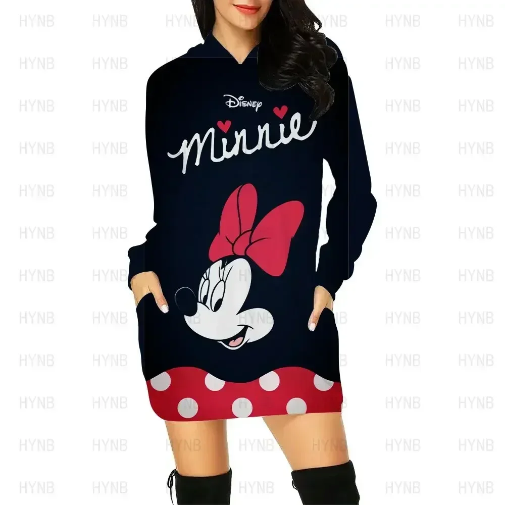 Disney Prom Dresses Mini Dress Mickey Kawaii Minnie Mouse Sexy Hoodie Women 2024 Long Sleeves Elegant Sweater Dress Y2k Women\'s