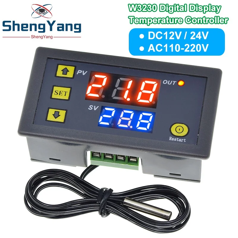 W3230 12V 24V AC110-220V Probe line 20A Digital Temperature Control LED Display Thermostat With Heat/Cooling Control Instrument