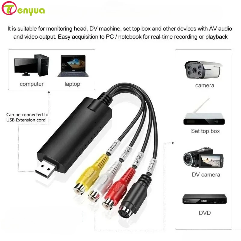 USB 2.0 Video Audio Converter Capture Card Easy Cap Video Audio Converter TV DVD VHS Audio Capture Adapter Card TV Video DVR