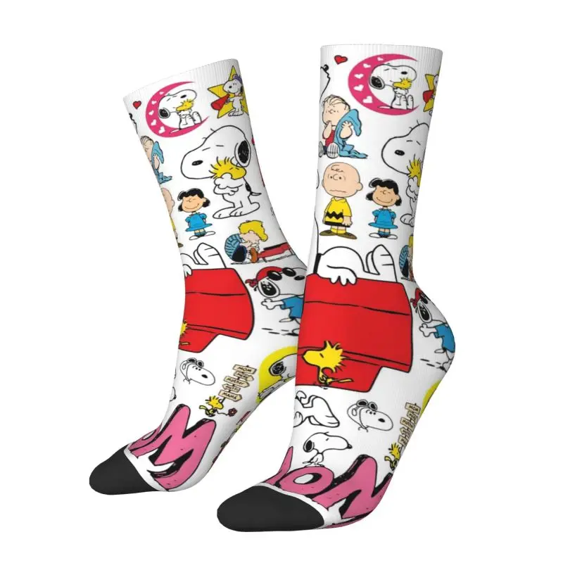 Comics Snoopy Collage Dress Socks for Men Women Warm Funny Novelty Cartoon Crew Socks