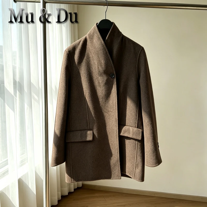 Women's Autumn Winter New Fashion Vintage Pockets Woolen Coat Casual Solid Long Sleeves Loose Jacket Outerwear Ladies