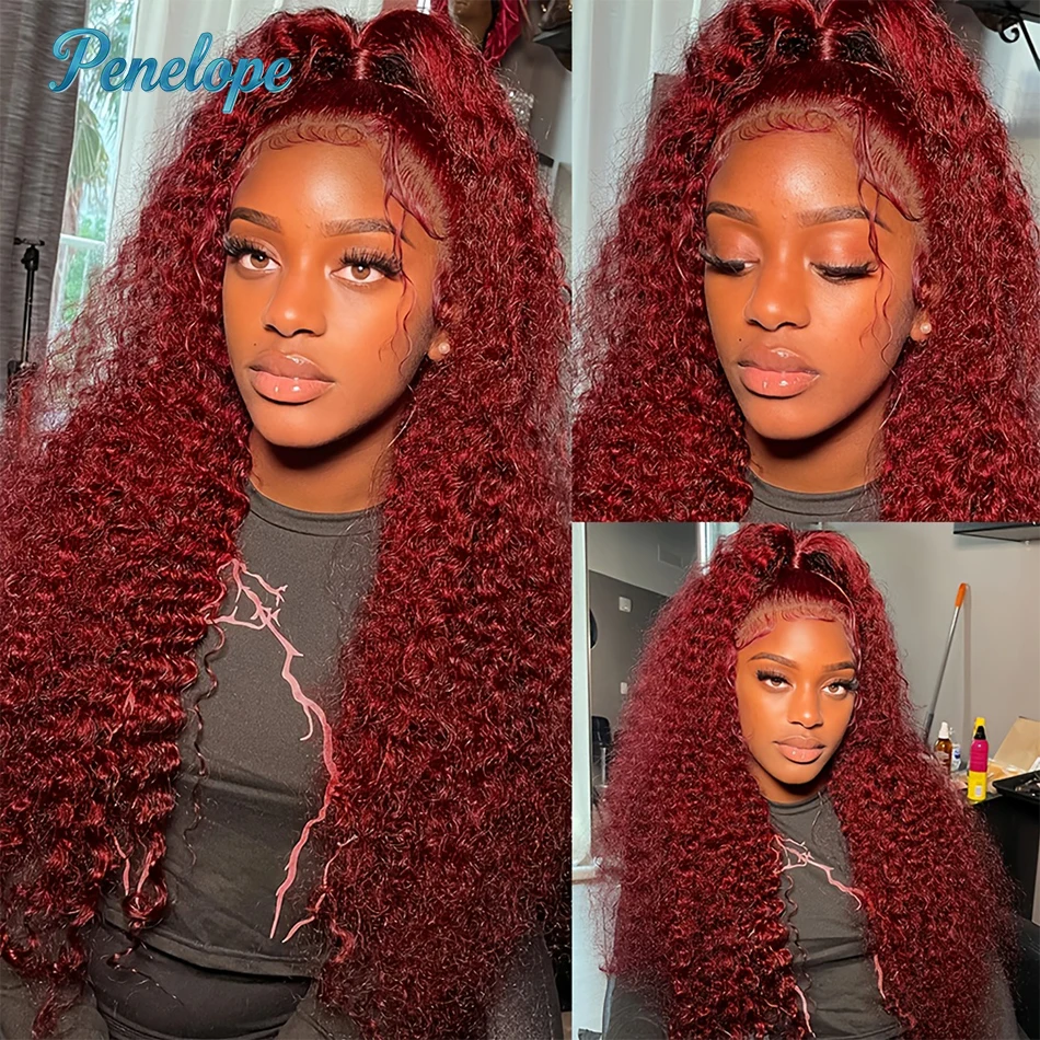 99J Burgundy 200% 13x4 HD Lace Front Wigs Human Hair Wine 30 36 Inch Deep Wave Brazilian Colored Curly 13x6 Lace Frontal Wig image 3