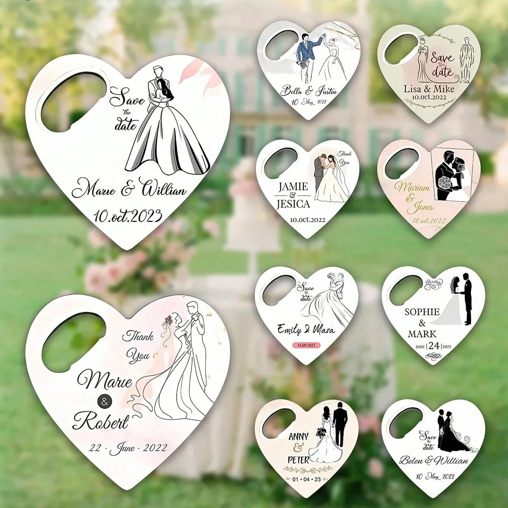 

Personalized Magnet Opener Favors Wedding Party Favors Heart-Shaped Bottle Opener for Guests in bulk For Guest Thank You Favor