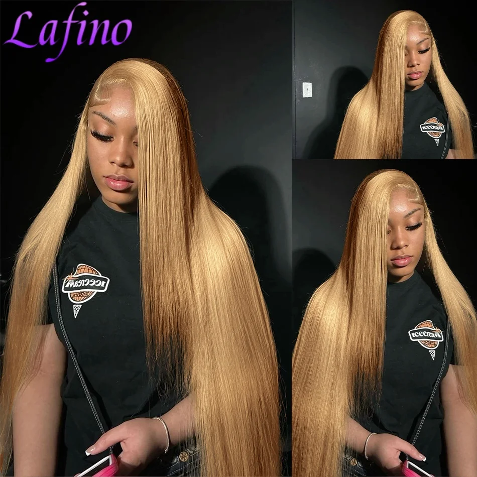 

36 Inch 27# Honey Blonde 13x6 13x4 Hd Transparent Bone Straight Lace Frontal Brazilian Colored Wigs 100% Pre Plucked For Women