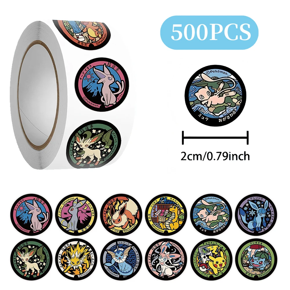 

500pcs/roll Cartoon Cute Pokemon Sealing Stickers Kawaii Pikachu Eevee Anime Decals Toy Notebook Water Bottle Phone Sticker Pack