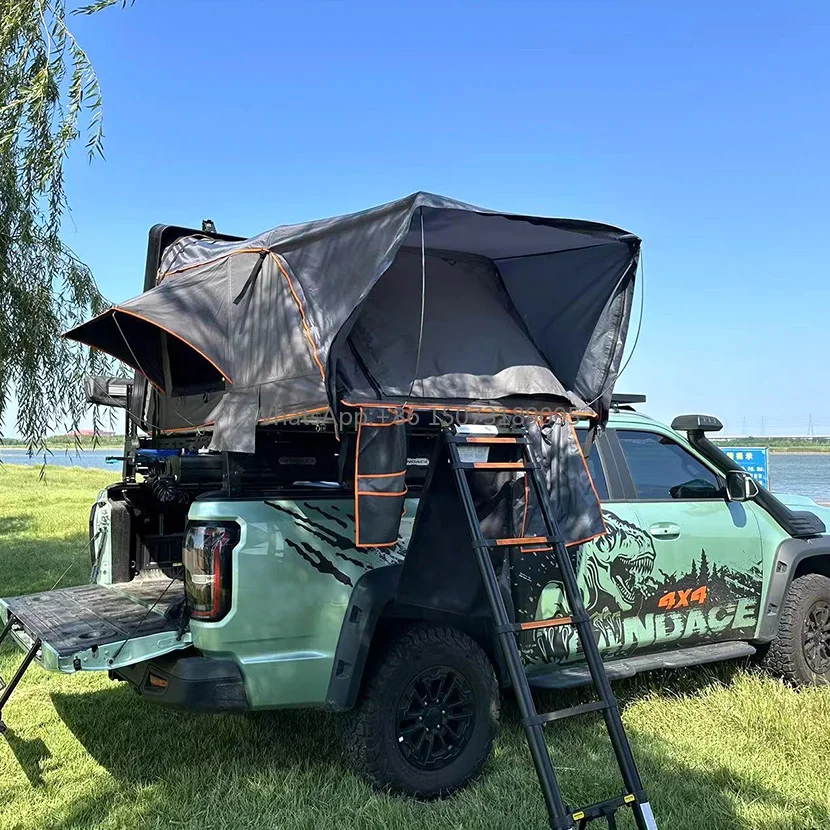 

Изготовленная на заказ 4x4 внедорожник, палатка на крыше для 3-4 человека, твердый корпус, алюминиевый прицеп, кемпер, открытая сторона, новая палатка на крыше кемпера