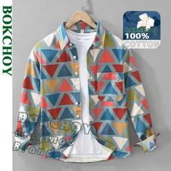 2025 Spring New Pure Cotton Fashion Printed Cargo Shirts for Men Clothing Casual Streetwear Men Tops CM7608