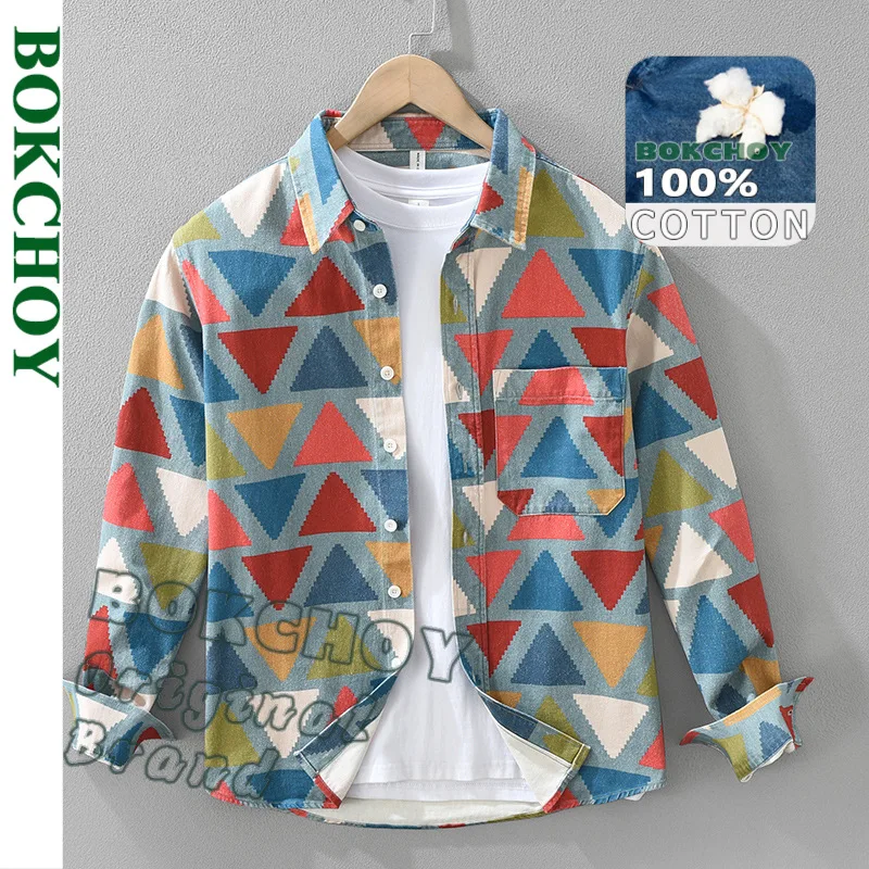 2023 wiosna nowa czysta bawełna modne drukowane koszule Cargo dla mężczyzn odzież casualowe w stylu Streetwear męskie topy CM7608