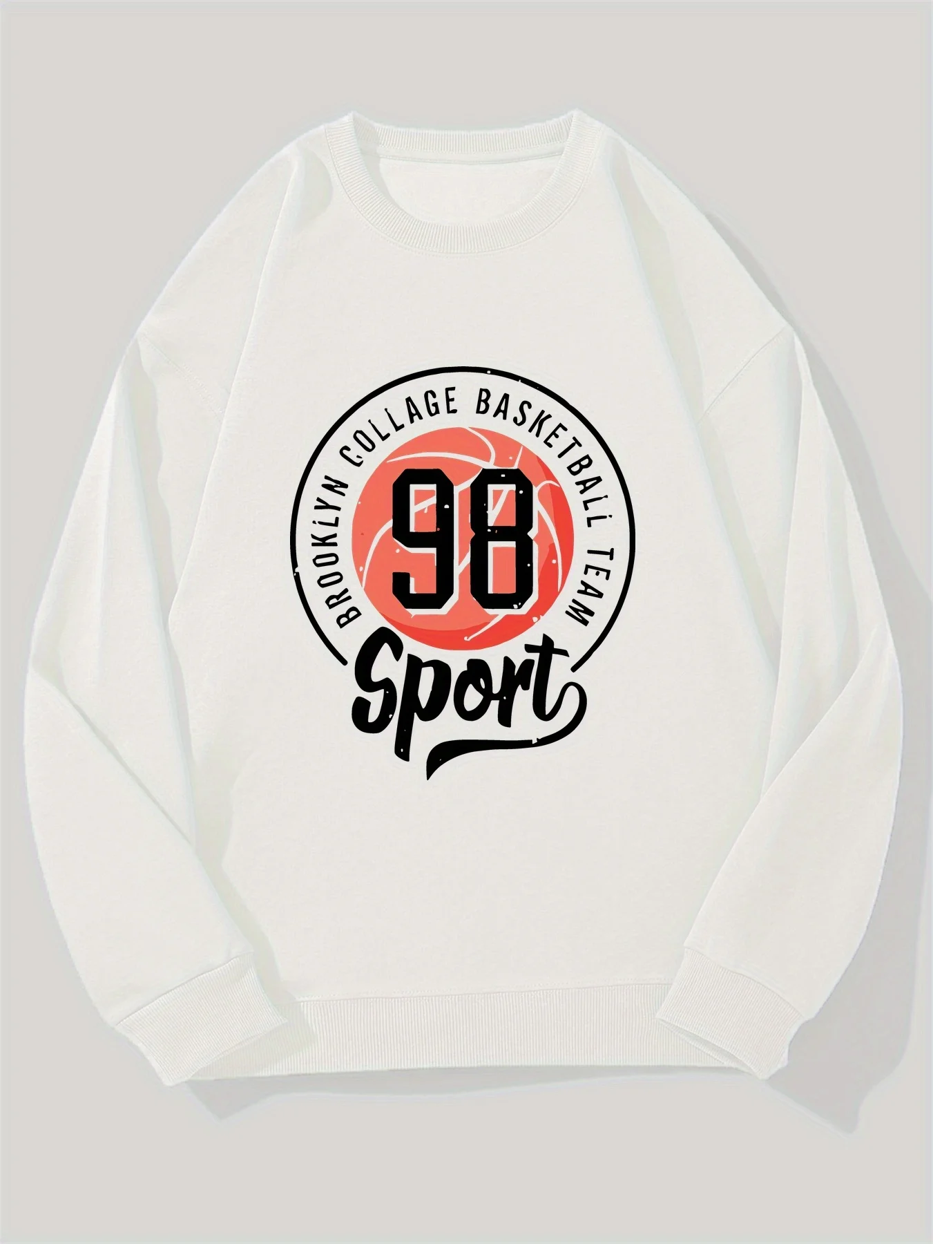 Men'S Graphic Sweatshirt  Navy Blue Casual Crew Neck Pullover with Red & White Design Loose Fit Long Sleeve