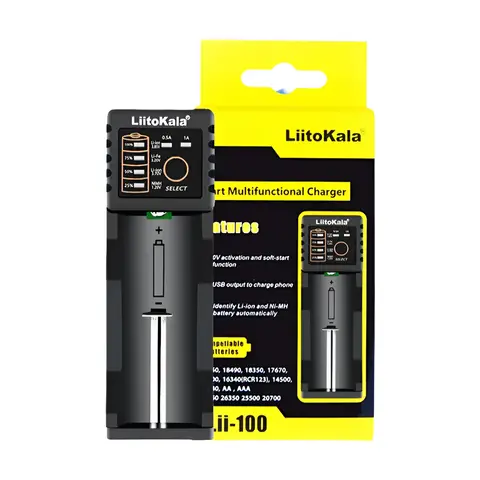 LiitoKala Lii-100C Lii-100B Carregador de bateria USB inteligente para 18650 18350 26650 16340 RCR123 14500 - 2A Ni-MH Ni-Cd 3.7V 1.2V