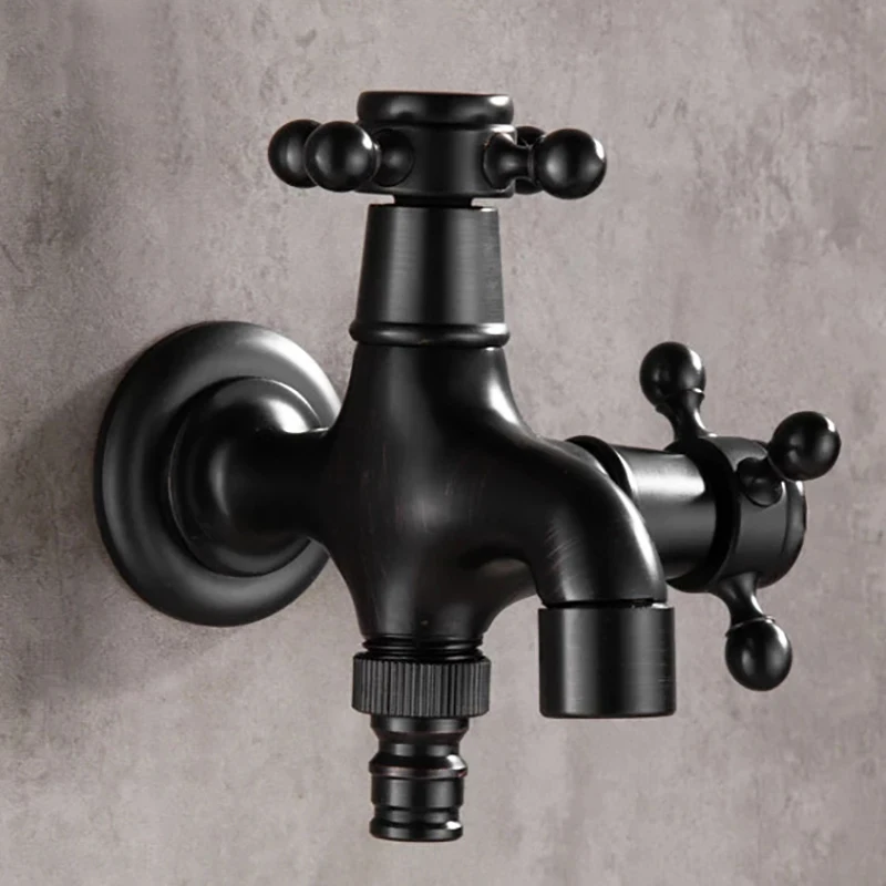 

Black Bibcock Double Using Washing Machine Faucet Wall Bathroom Corner Garden Outdoor Tap Mop Balcony G1/2'