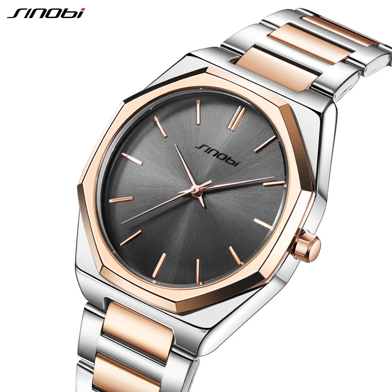 SINOBI Top Luxury Men\'s Rose Golden Watches Fashion Business Man\'s Quartz Wristwatches Original Stainless Steel Montre Homme