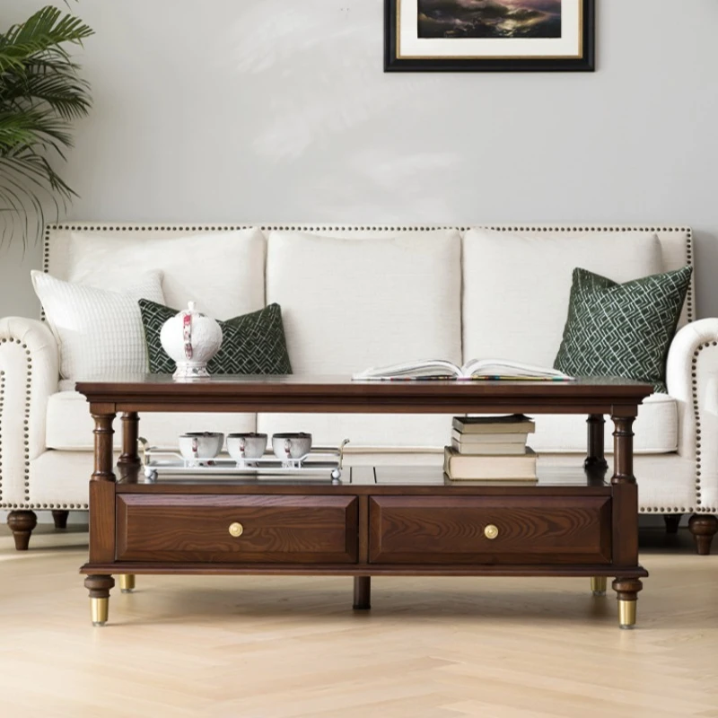 

Solid wood coffee table American home living room furniture combination light luxury pure solid wood black walnut square