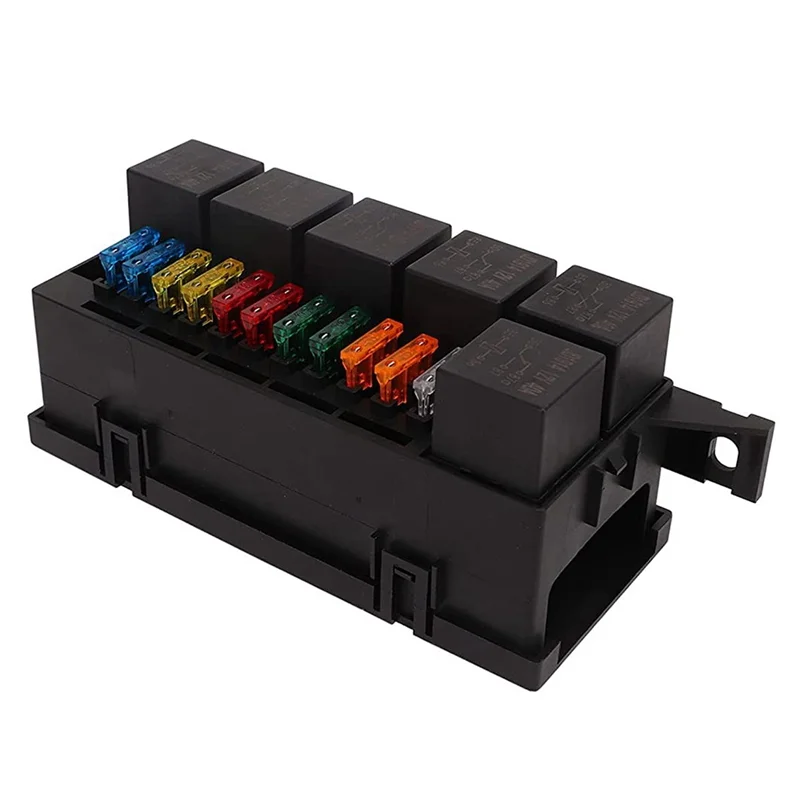 11 Way Relay Fuse Block Holds Universal Waterproof Fuse Relay Box with 6 Relays and Metallic Pins Terminal