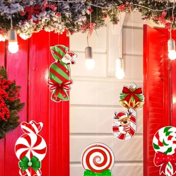 

12 шт., рождественские конфеты, красочные конфеты, украшения для украшения рождественских елок, венки, двери и окна