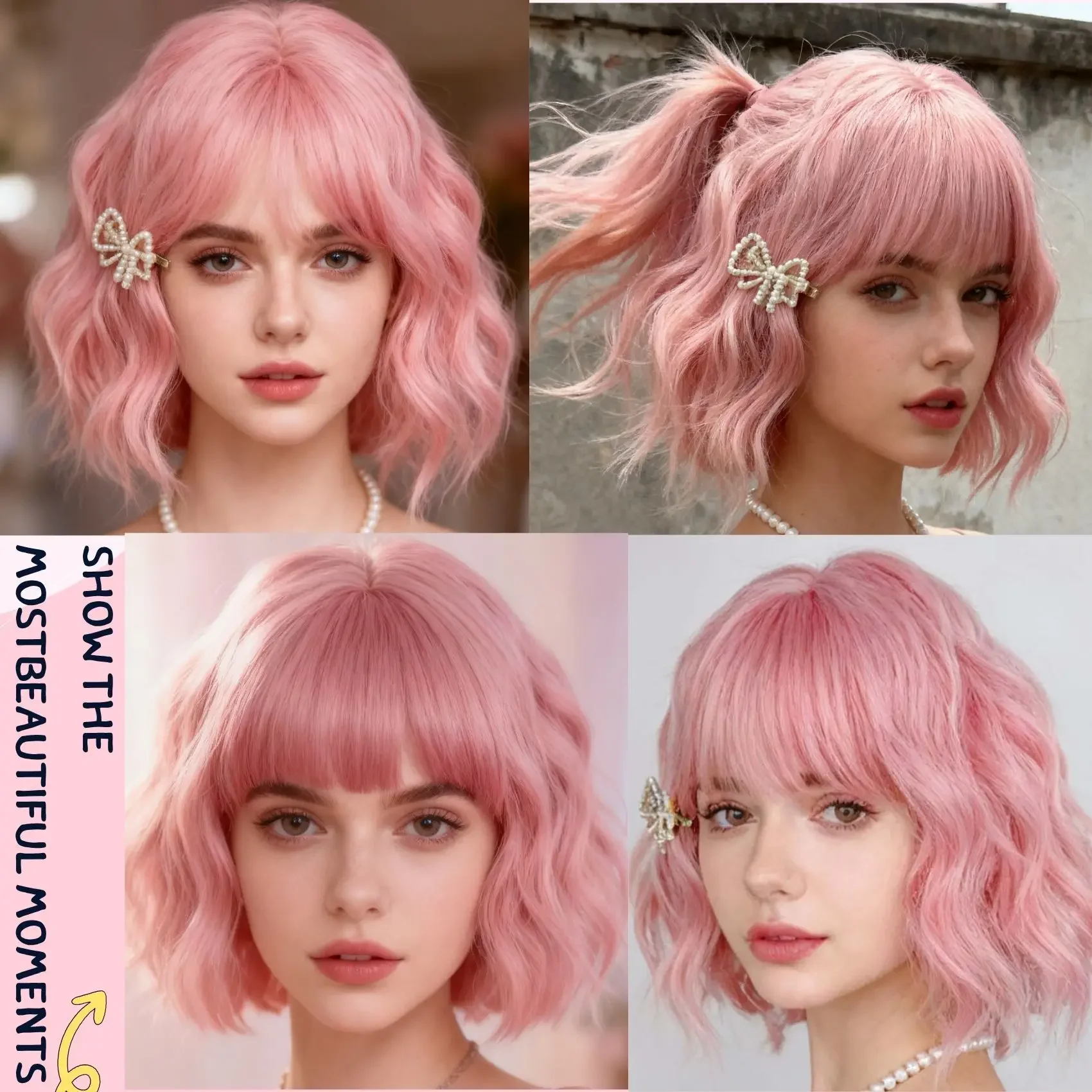 New Cross-Border European American Milk Grapefruit Pink Short Curly Wig, Natural Age-Reducing Wool Curls Bob Wig for Women, Fash