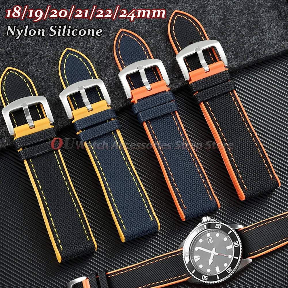 Bracelet de montre en nylon et silicone de 18 mm, 19 mm, 20 mm, 21 mm, 22 mm, 24 mm pour Seiko, Tissot, Casio – Bracelets souples de remplacement pour hommes