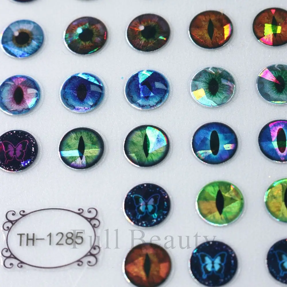 3D Simple Nail Art Stickers Green Blue Dinosaur Snake Cat Evil Eye Nail Decoration Dragon Eyes Foil Design Adhesive Nail Decals