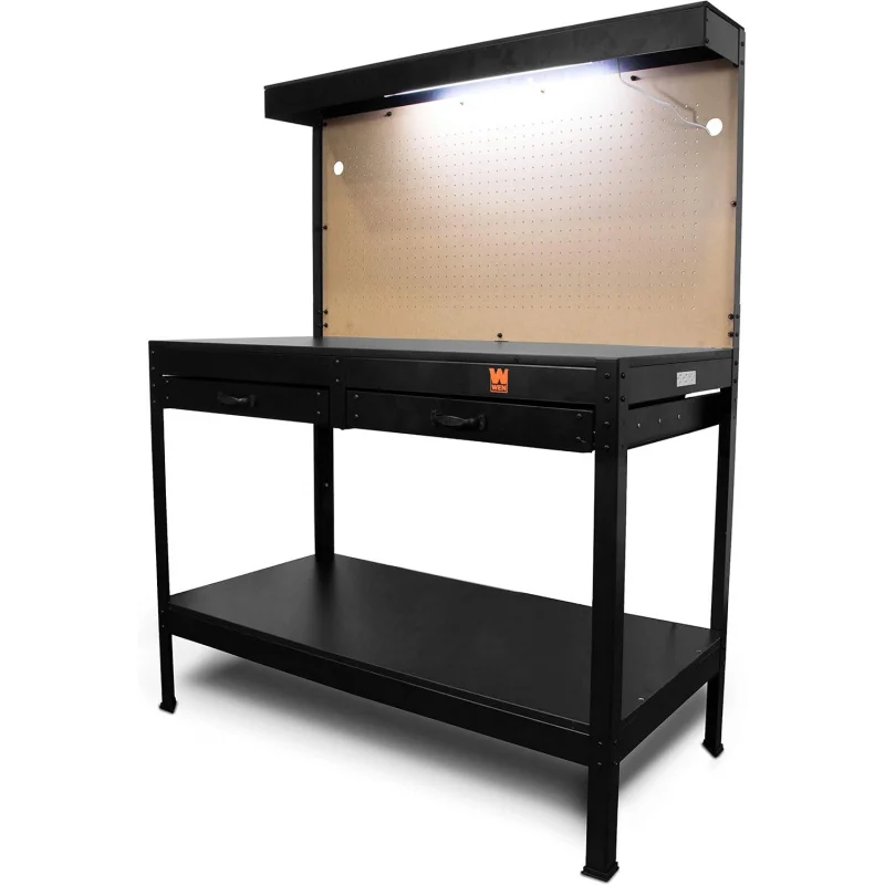 48-Inch Workbench with Power Outlets and Light, Black