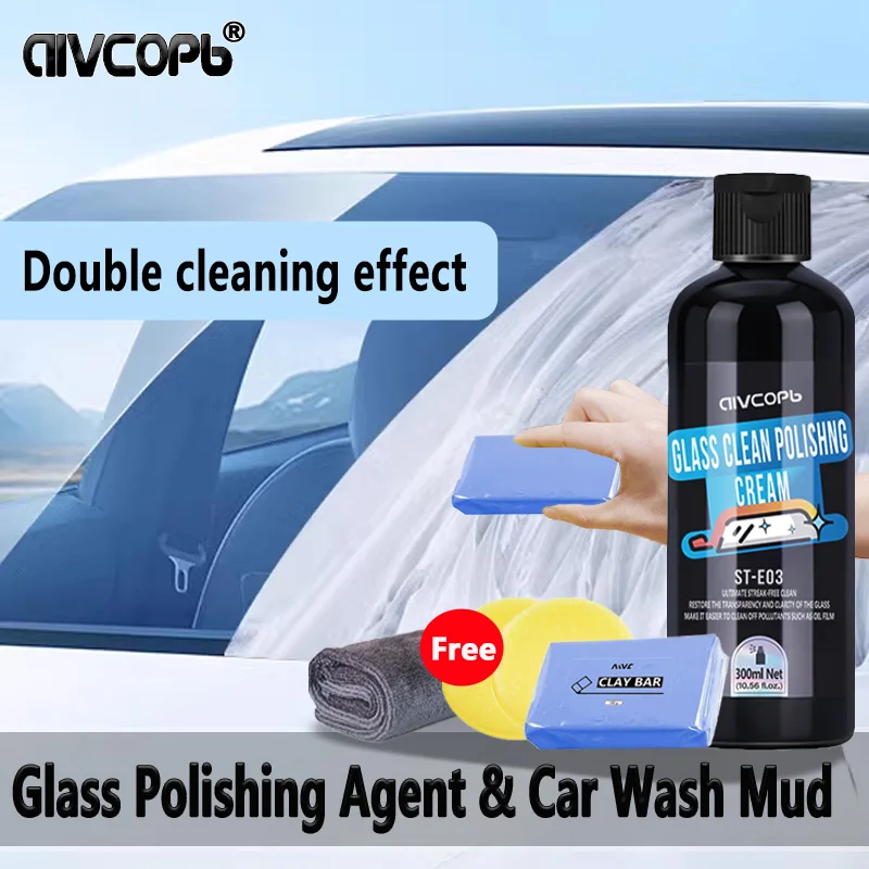 Kit de remoção, polimento e inclinado de filme de óleo de vidro de carro, lama de lavagem de carro, pasta inclinada de vidro, hidrofóbico e antiincrustante