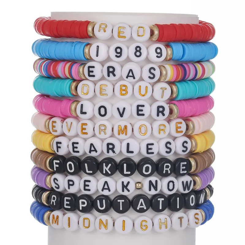 

Color soft pottery bracelet English name bracelet set female