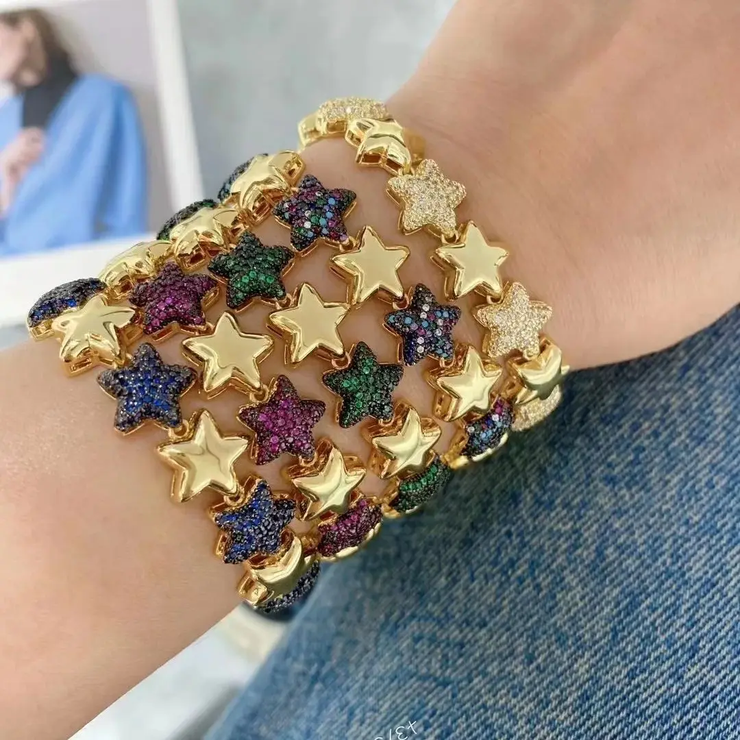 

4pcs, Luxury colorful Cubic Zirconia Star Bracelet For Women Trendy Chain Jewelry