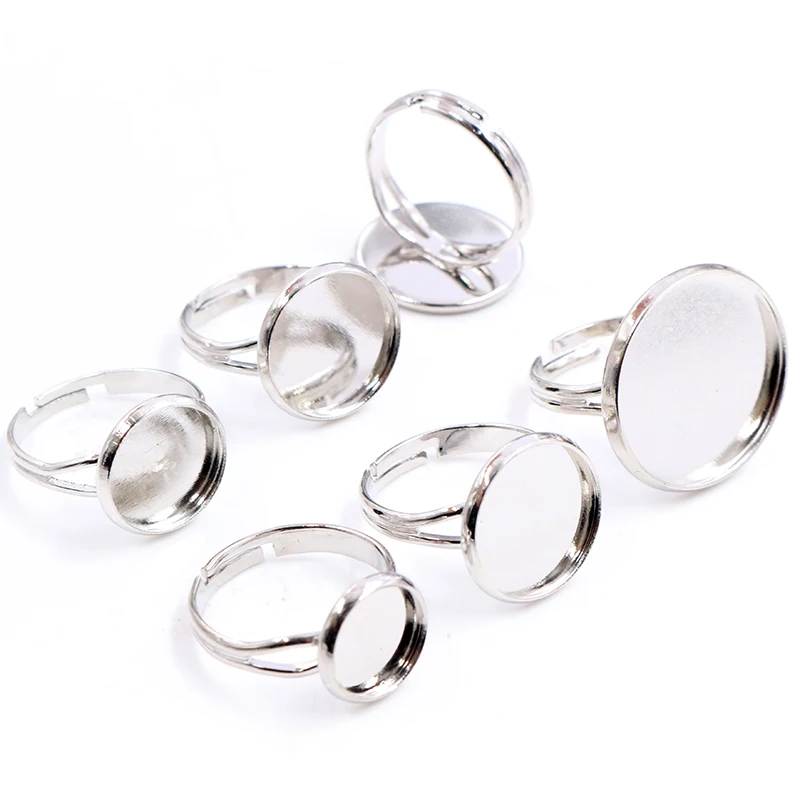 10pcs/Lots 8/10/12/14/16/18/20mm Iron Metal Adjustable Ring Settings Blank/Base,Fit 8-20mm Glass Cabochons,Buttons
