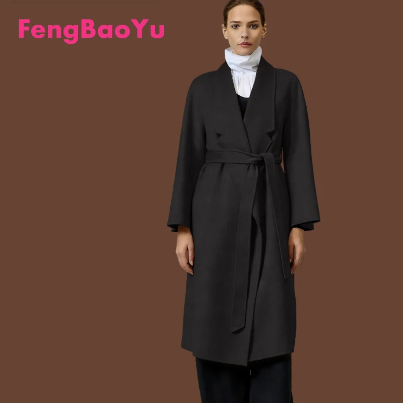 

Fengbaoyu Luxury Double-Sided Natural 70% Cashmere 30% Wool Women's Coat Elegant Graceful Long Sleeved Winter Warm Comfortable