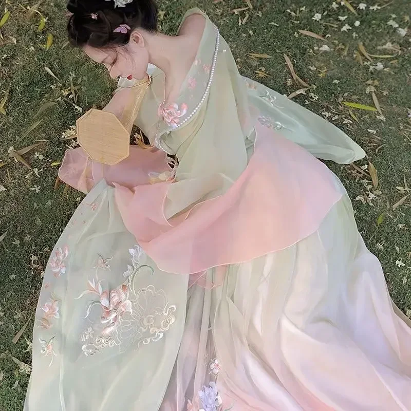 Chińska sukienka Hanfu damska z nadrukiem koszula z dużym rękawem Hanfu zestaw karnawałowa wróżka sukienka Cosplay Hanfu sukienka do tańca