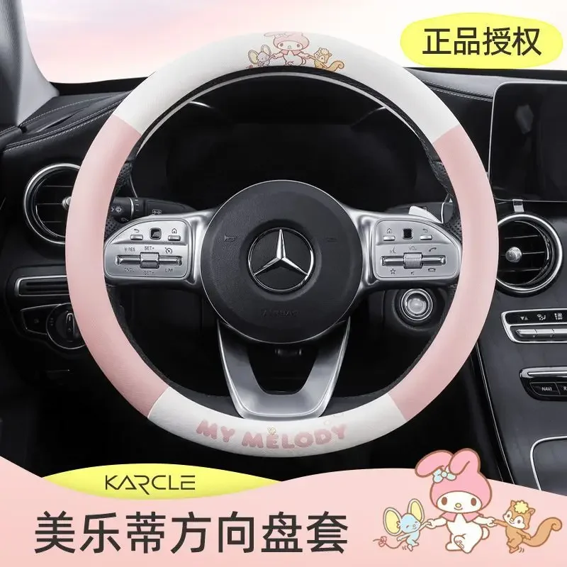 

Sanrio Hello Kitty Steering Wheel Cover Cinnamoroll My Melody Anti-Slip Car Wheel Protector Universal PU Car Accessories Gifts