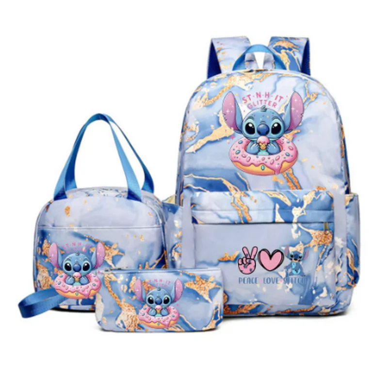 Mochila colorida de Disney Lilo Stitch con bolsa de almuerzo, mochilas escolares informales para niñas y mujeres, conjuntos de estudiantes, 3 uds.