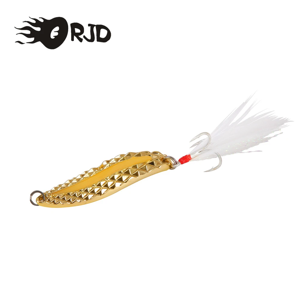 

ORJD 1PCS Metal Fishing Lure Spoon Gold Spinner Lure Sequins Treble Feather Hook Hard Bait Artificial Fishing Tackle Accessories