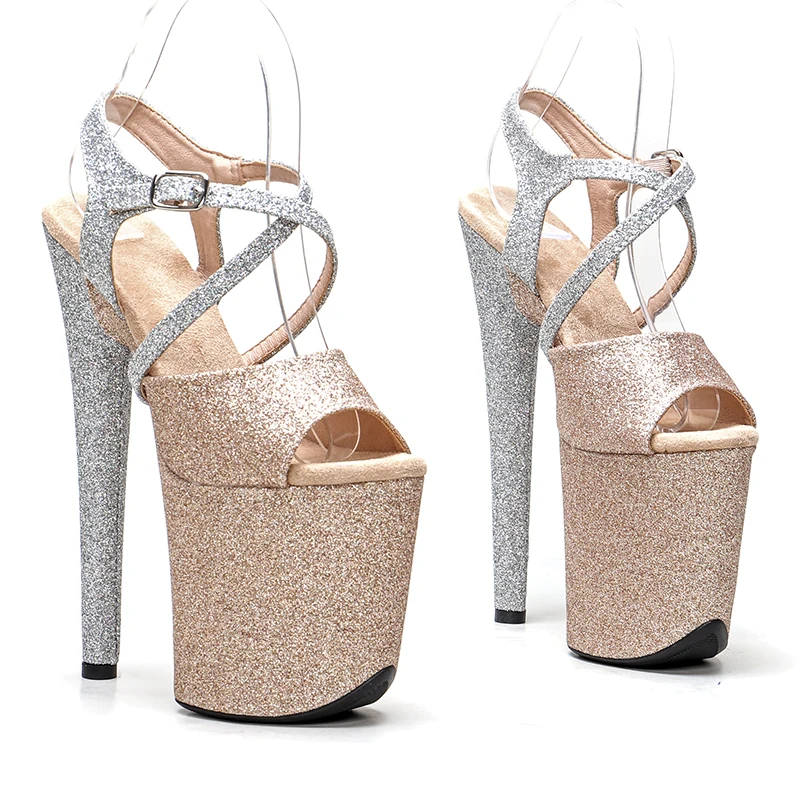 

Leecabe 20cm/8inches Bling Sequins Fashion Shoes Super High Heels Sexy Platform Sandals Nightclub Catwalk Women Shoes1B