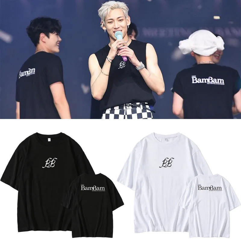 Camiseta de algodão solta com gola redonda BamBam GOT7 Concert 2022FM, camiseta casual estampada para mulheres jovens, roupa ...