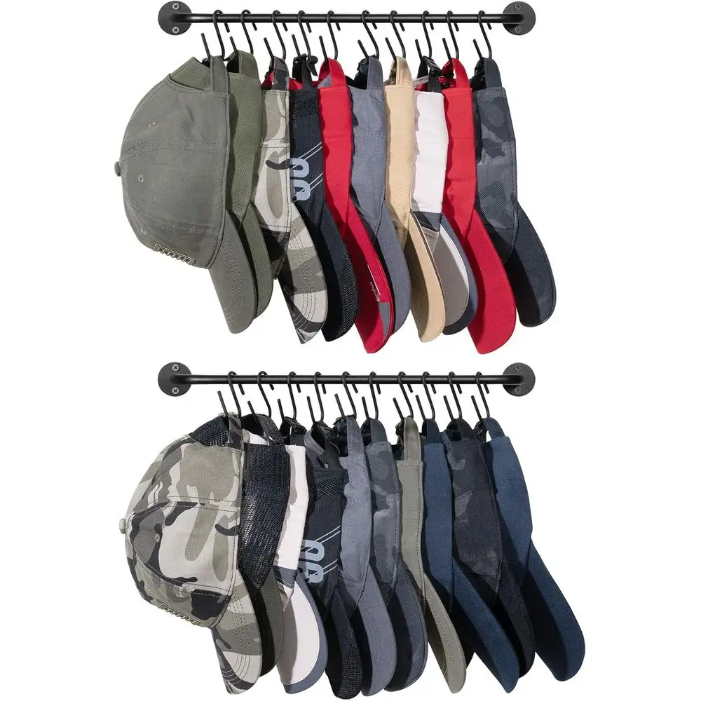

Metal Wall-Mounted Hat Rack with 20 Hooks for Storage, Ideal for Home, Bedroom, and Laundry Rooms