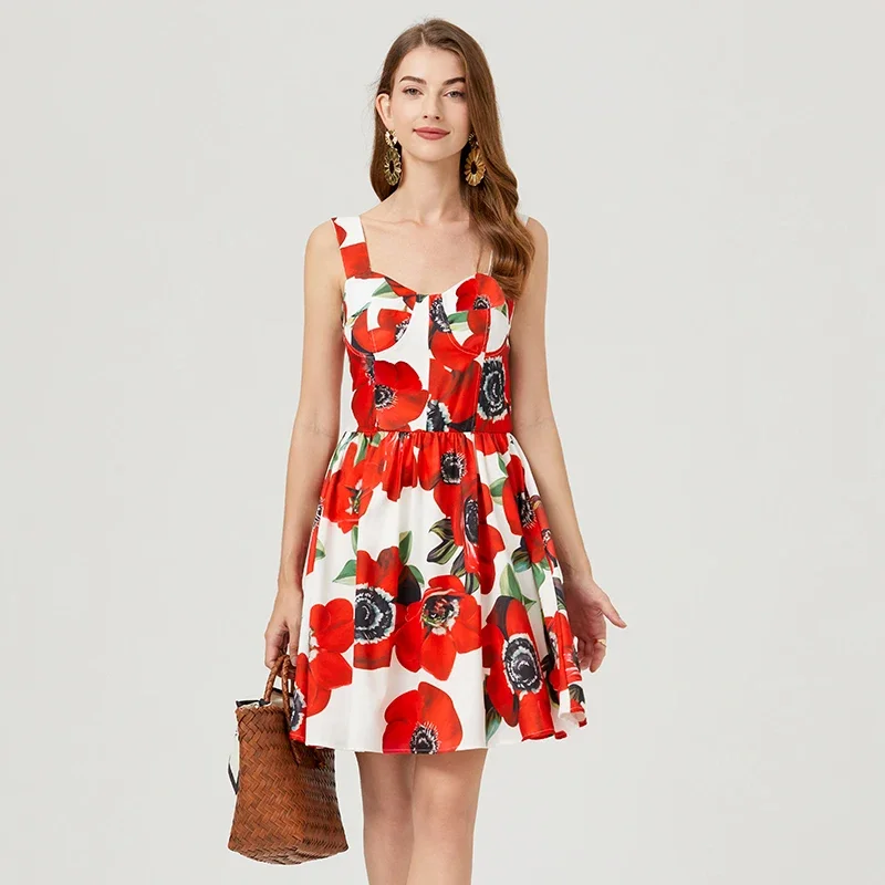 CPSYMYM Sommer Mode Kurze Boho Kleid Frauen Mini Blumen Druck Kleid Weibliche Ärmel Hängenden Gürtel Gedruckt Taille Gefaltetes Kleid